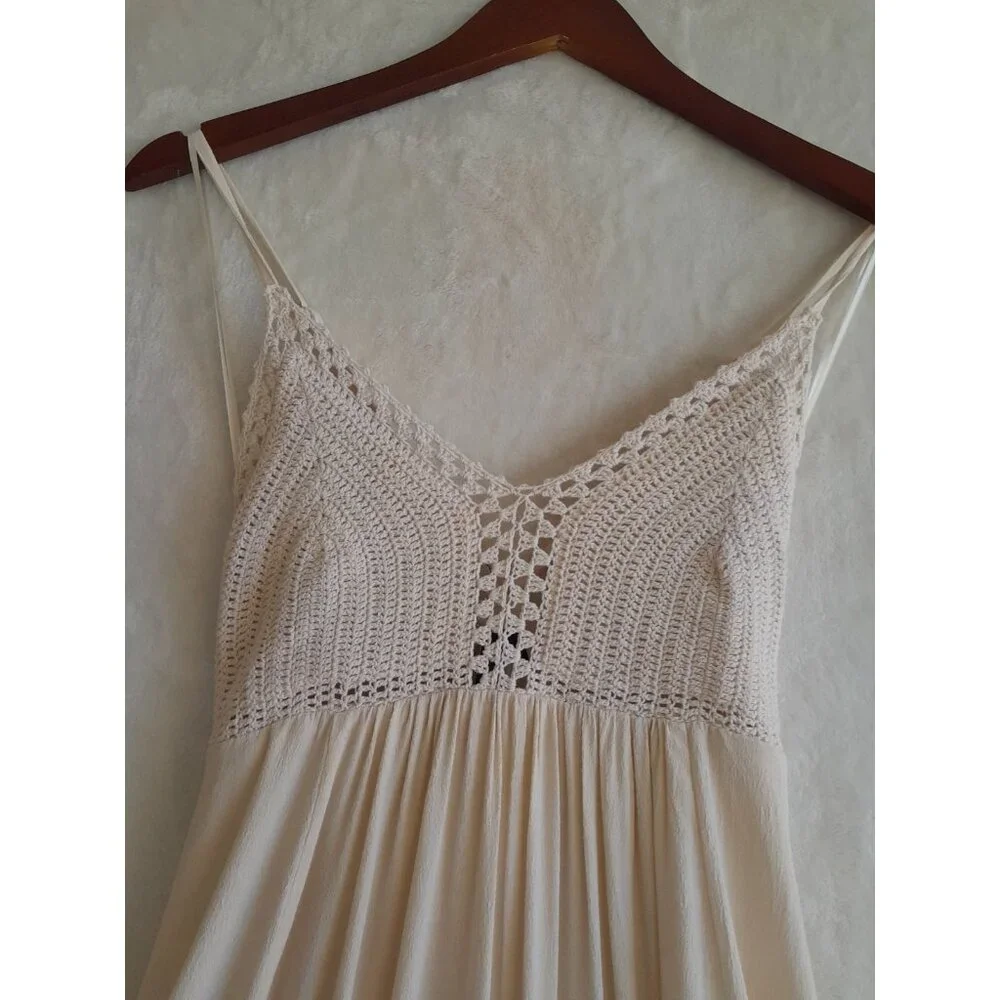 Lulus Boho Hippie Chic Crochet Babydoll Fairy Empire Waist Sz Small Maxi Dress - Picture 5 of 10